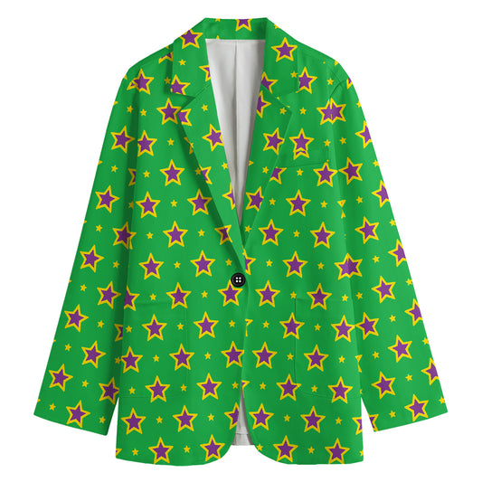 Mardi Gras Star Pattern Print Women's Cotton Blazer