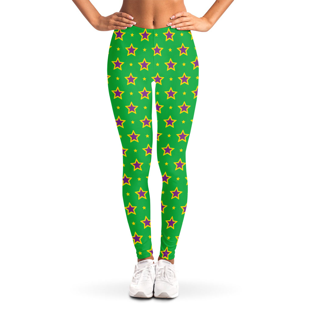 Mardi Gras Star Pattern Print Women's Leggings
