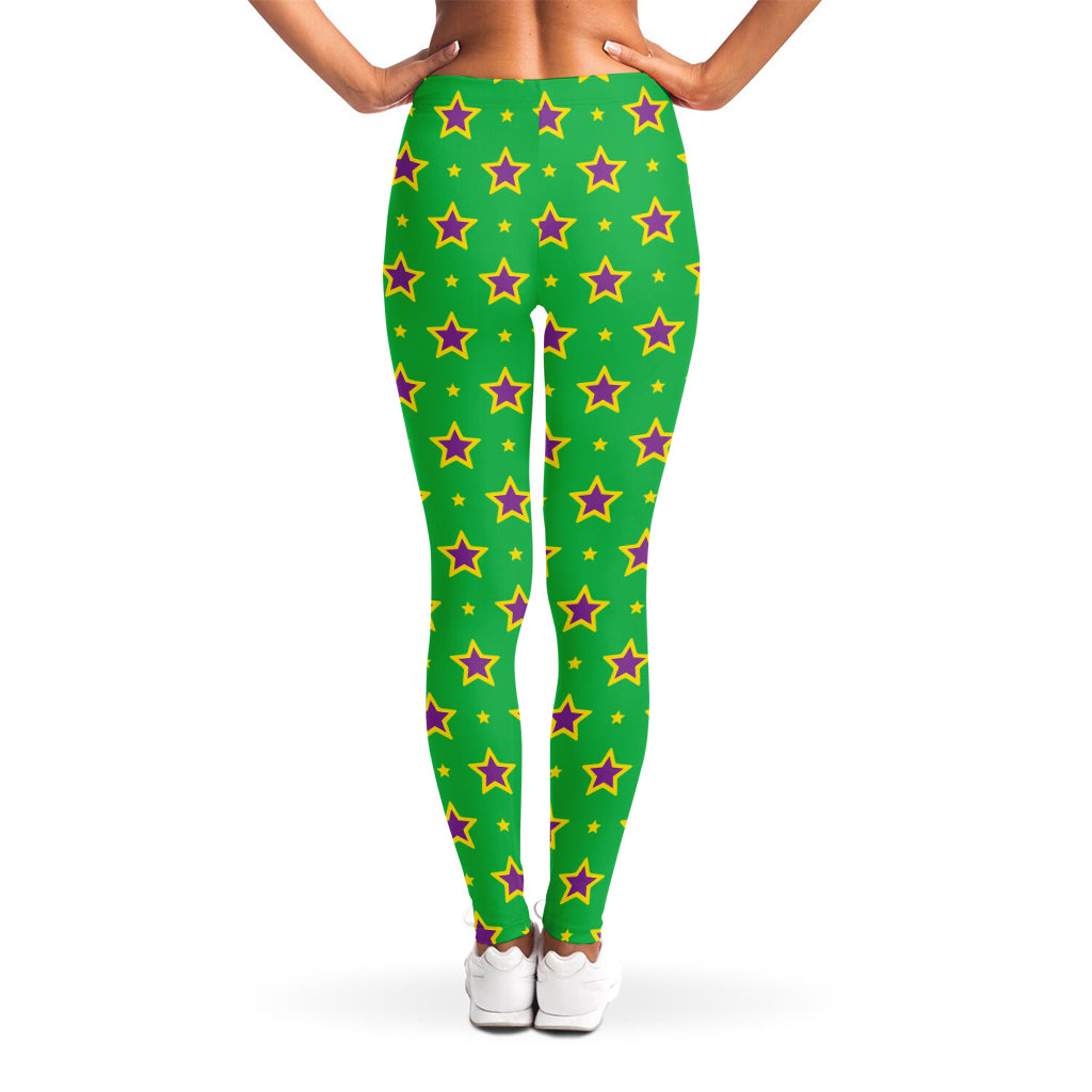 Mardi Gras Star Pattern Print Women's Leggings