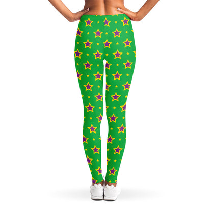 Mardi Gras Star Pattern Print Women's Leggings