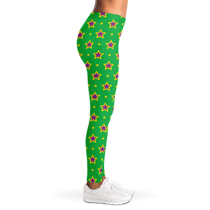 Mardi Gras Star Pattern Print Women's Leggings