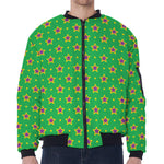 Mardi Gras Star Pattern Print Zip Sleeve Bomber Jacket