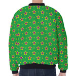 Mardi Gras Star Pattern Print Zip Sleeve Bomber Jacket