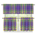Mardi Gras Tartan Plaid Pattern Print 3 Piece Kitchen Curtains