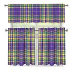 Mardi Gras Tartan Plaid Pattern Print 3 Piece Kitchen Curtains