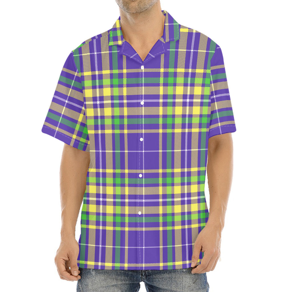 Mardi Gras Tartan Plaid Pattern Print Aloha Shirt