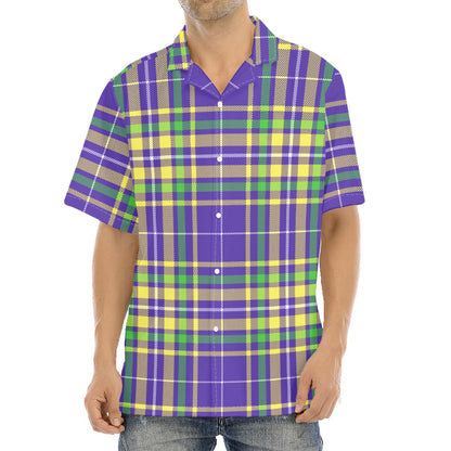 Mardi Gras Tartan Plaid Pattern Print Aloha Shirt