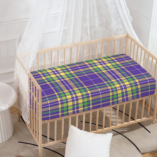 Mardi Gras Tartan Plaid Pattern Print Baby Crib Sheet