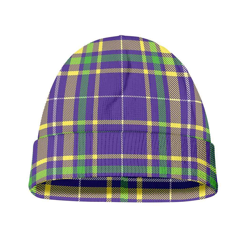 Mardi Gras Tartan Plaid Pattern Print Beanie