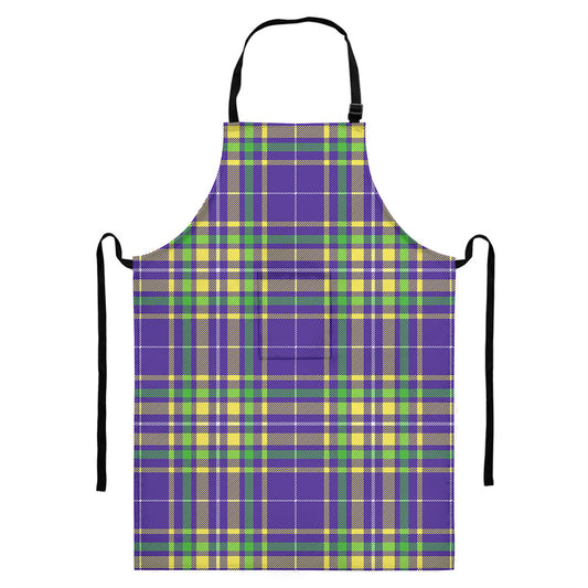 Mardi Gras Tartan Plaid Pattern Print Bib Apron With Pocket
