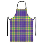 Mardi Gras Tartan Plaid Pattern Print Bib Apron With Pocket