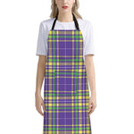Mardi Gras Tartan Plaid Pattern Print Bib Apron With Pocket