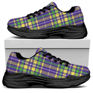 Mardi Gras Tartan Plaid Pattern Print Black Chunky Shoes