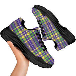 Mardi Gras Tartan Plaid Pattern Print Black Chunky Shoes