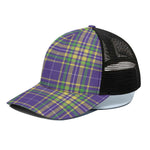Mardi Gras Tartan Plaid Pattern Print Black Mesh Trucker Cap