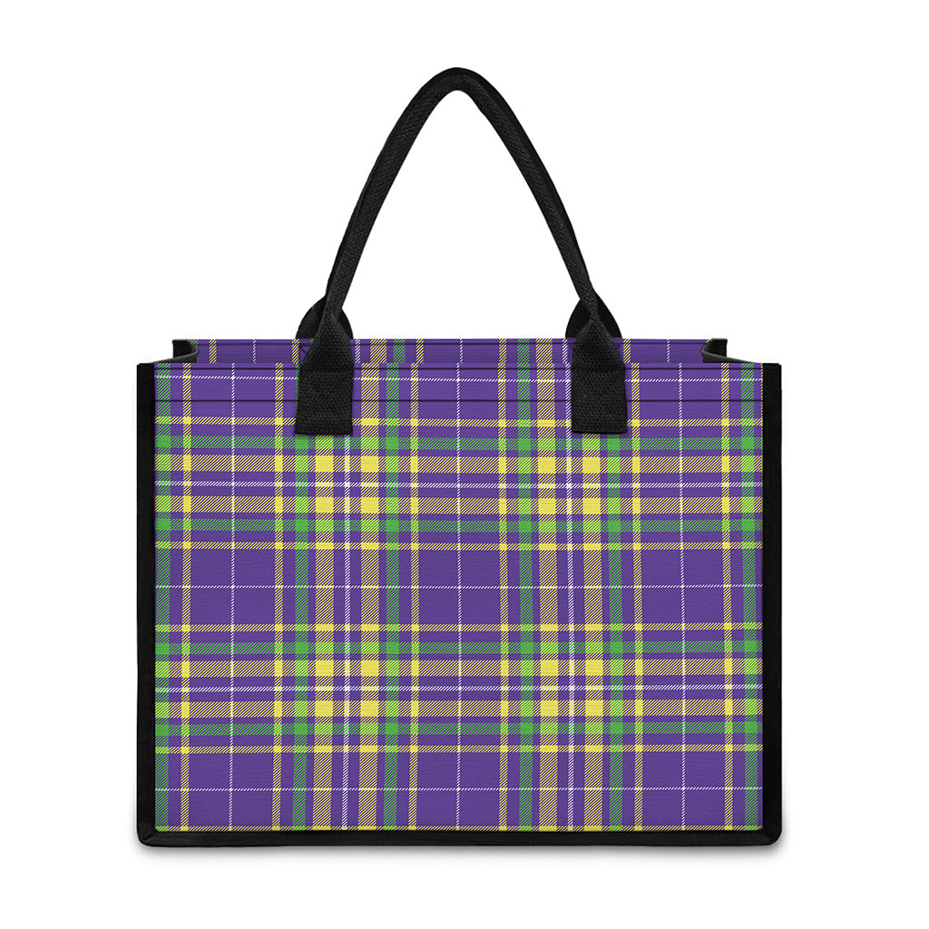 Mardi Gras Tartan Plaid Pattern Print Canvas Tote Bag