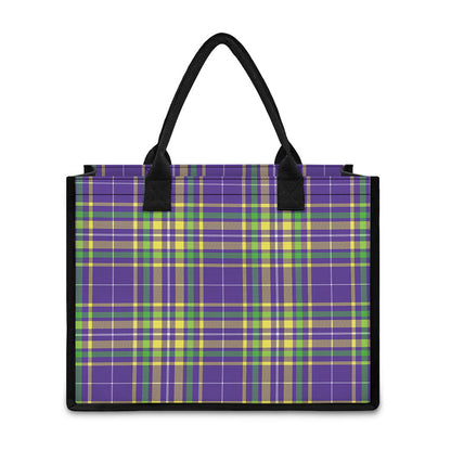 Mardi Gras Tartan Plaid Pattern Print Canvas Tote Bag