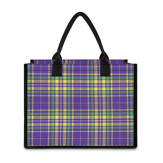 Mardi Gras Tartan Plaid Pattern Print Canvas Tote Bag