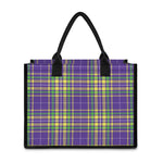 Mardi Gras Tartan Plaid Pattern Print Canvas Tote Bag