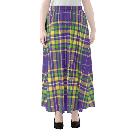Mardi Gras Tartan Plaid Pattern Print Chiffon Maxi Skirt