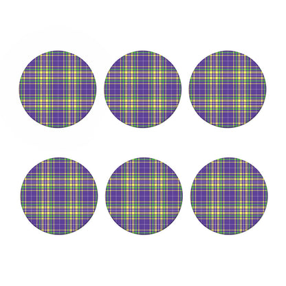 Mardi Gras Tartan Plaid Pattern Print Coaster Set