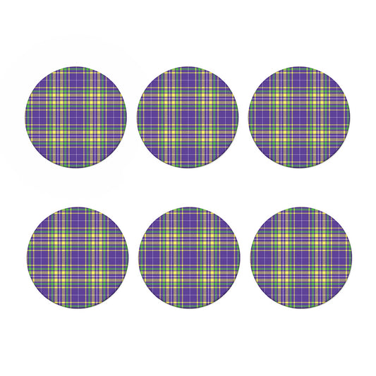 Mardi Gras Tartan Plaid Pattern Print Coaster Set