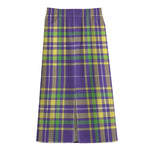 Mardi Gras Tartan Plaid Pattern Print Cotton Front Slit Maxi Skirt