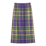 Mardi Gras Tartan Plaid Pattern Print Cotton Front Slit Maxi Skirt