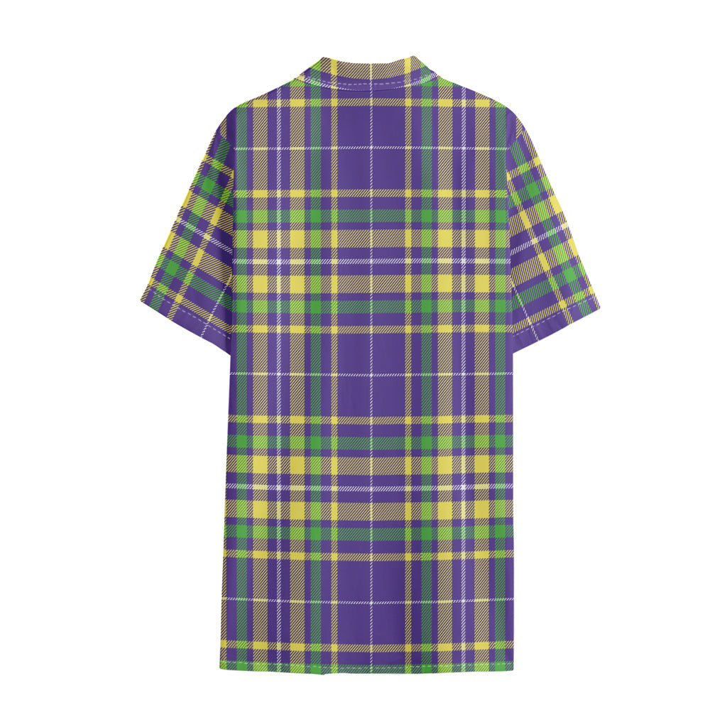Mardi Gras Tartan Plaid Pattern Print Cotton Hawaiian Shirt