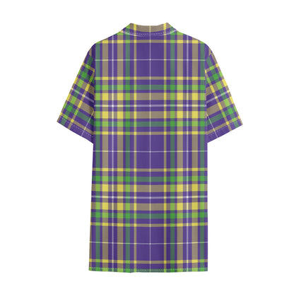 Mardi Gras Tartan Plaid Pattern Print Cotton Hawaiian Shirt