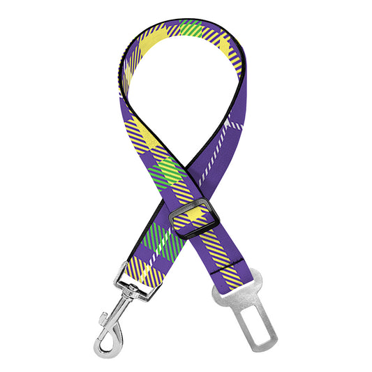 Mardi Gras Tartan Plaid Pattern Print Dog Seat Belt
