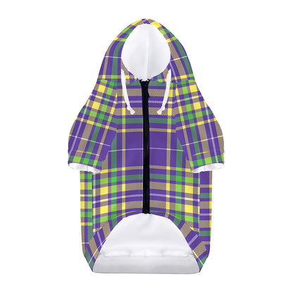 Mardi Gras Tartan Plaid Pattern Print Dog Zip Up Hoodie
