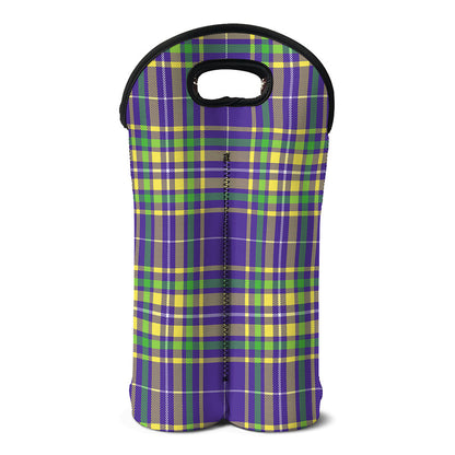 Mardi Gras Tartan Plaid Pattern Print Double Neoprene Wine Tote