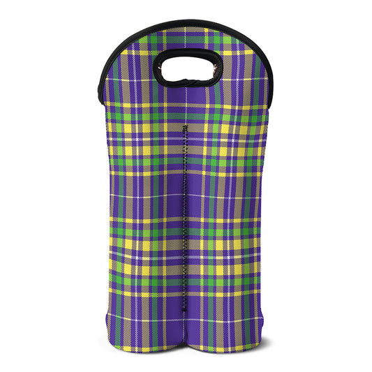 Mardi Gras Tartan Plaid Pattern Print Double Neoprene Wine Tote