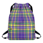 Mardi Gras Tartan Plaid Pattern Print Drawstring Backpack