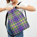 Mardi Gras Tartan Plaid Pattern Print Drawstring Backpack