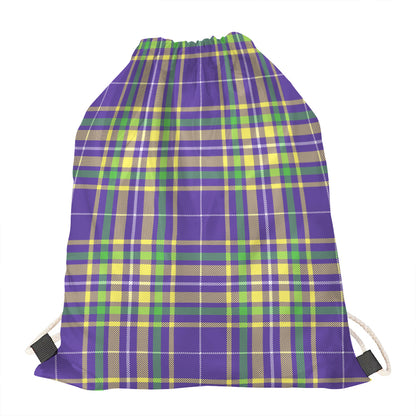 Mardi Gras Tartan Plaid Pattern Print Drawstring Bag