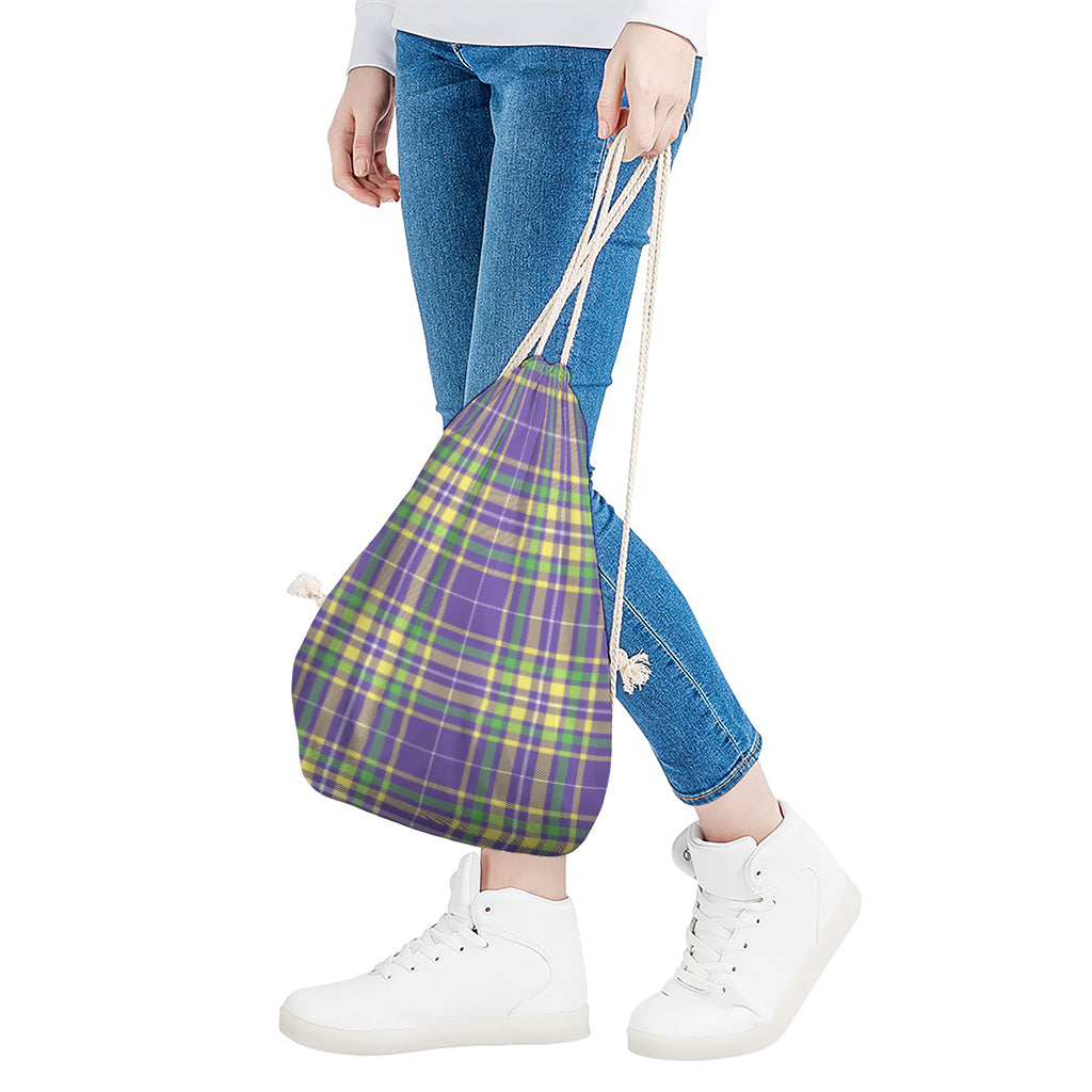 Mardi Gras Tartan Plaid Pattern Print Drawstring Bag