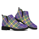 Mardi Gras Tartan Plaid Pattern Print Flat Ankle Boots