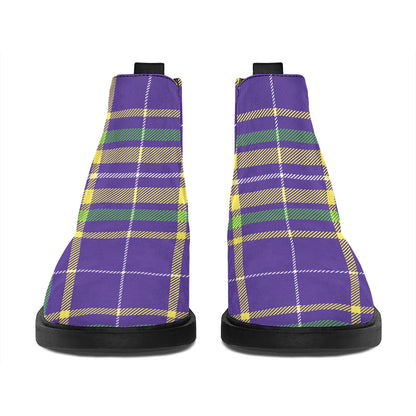 Mardi Gras Tartan Plaid Pattern Print Flat Ankle Boots