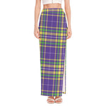 Mardi Gras Tartan Plaid Pattern Print High Slit Maxi Skirt