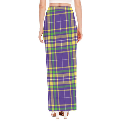 Mardi Gras Tartan Plaid Pattern Print High Slit Maxi Skirt