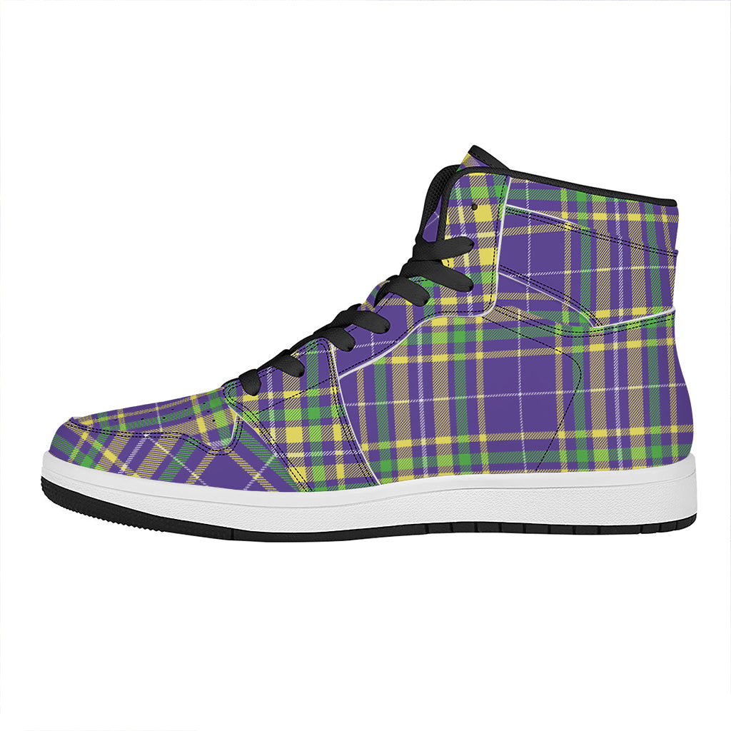 Mardi Gras Tartan Plaid Pattern Print High Top Leather Sneakers