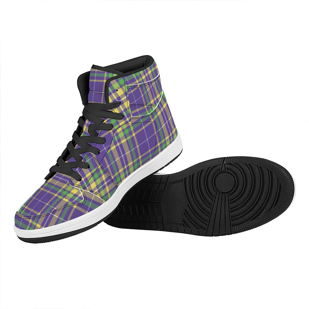 Mardi Gras Tartan Plaid Pattern Print High Top Leather Sneakers