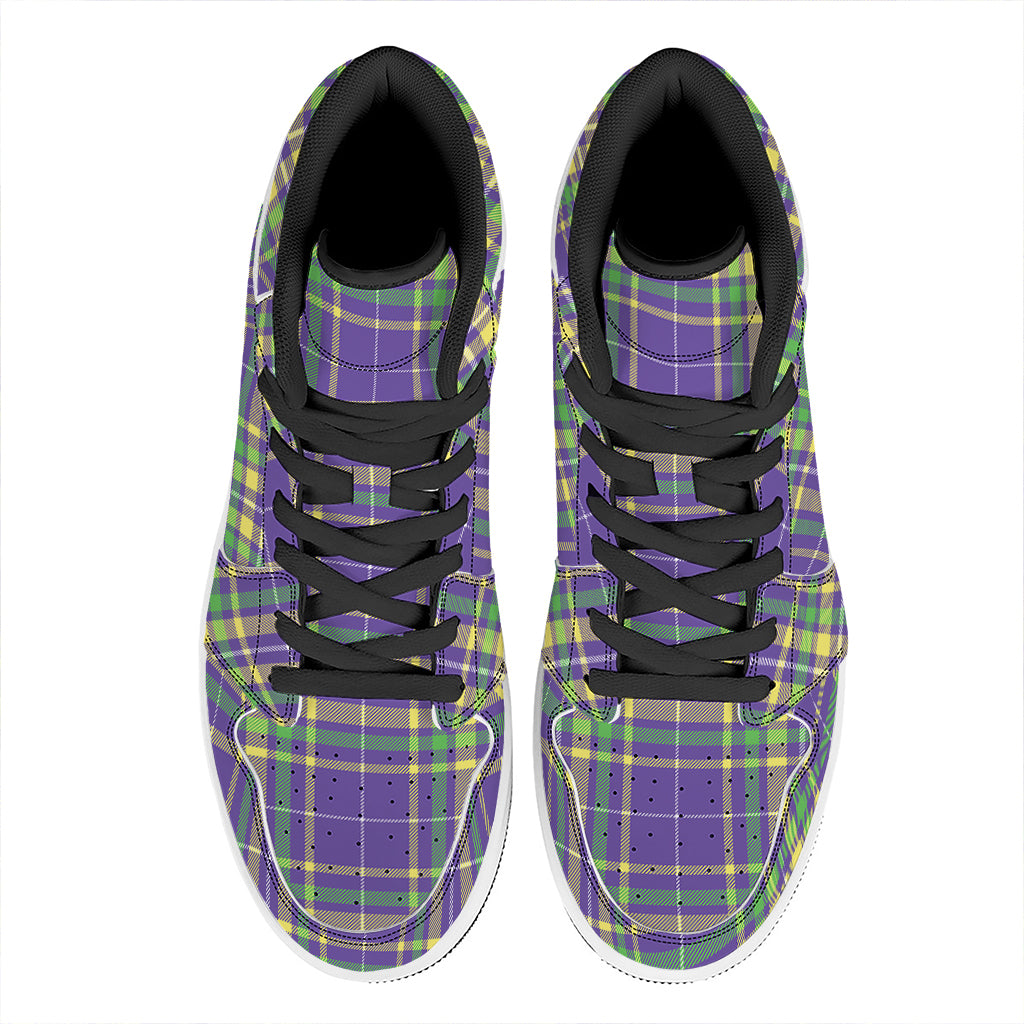 Mardi Gras Tartan Plaid Pattern Print High Top Leather Sneakers