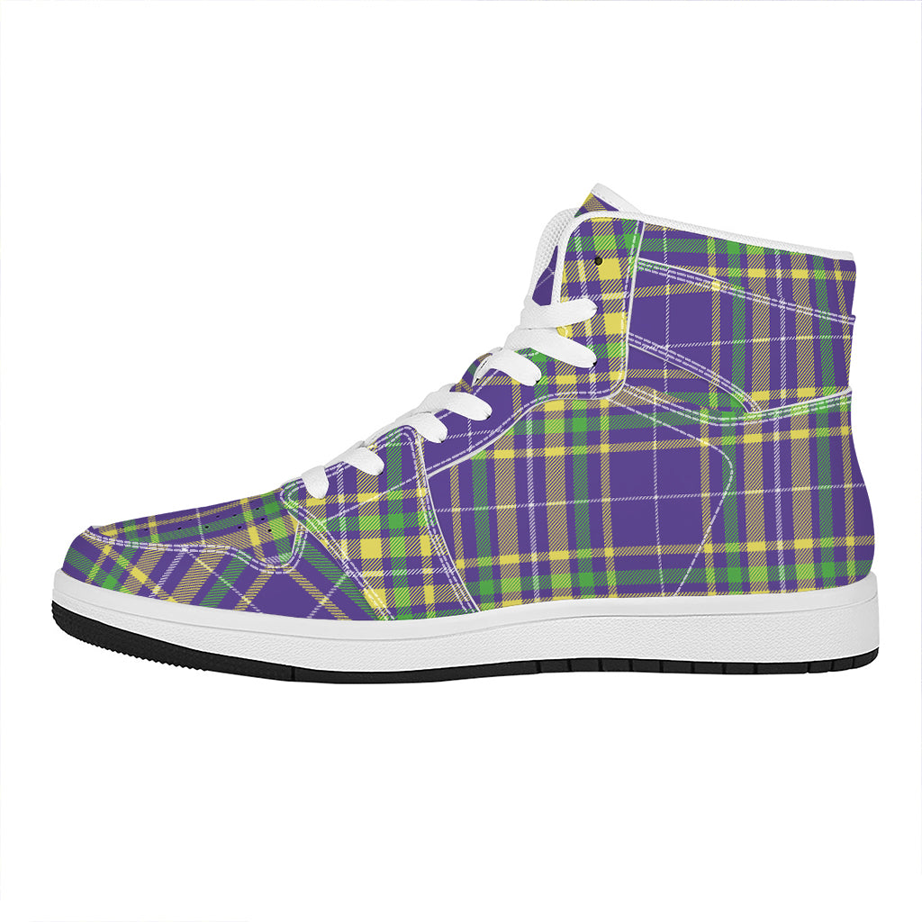 Mardi Gras Tartan Plaid Pattern Print High Top Leather Sneakers