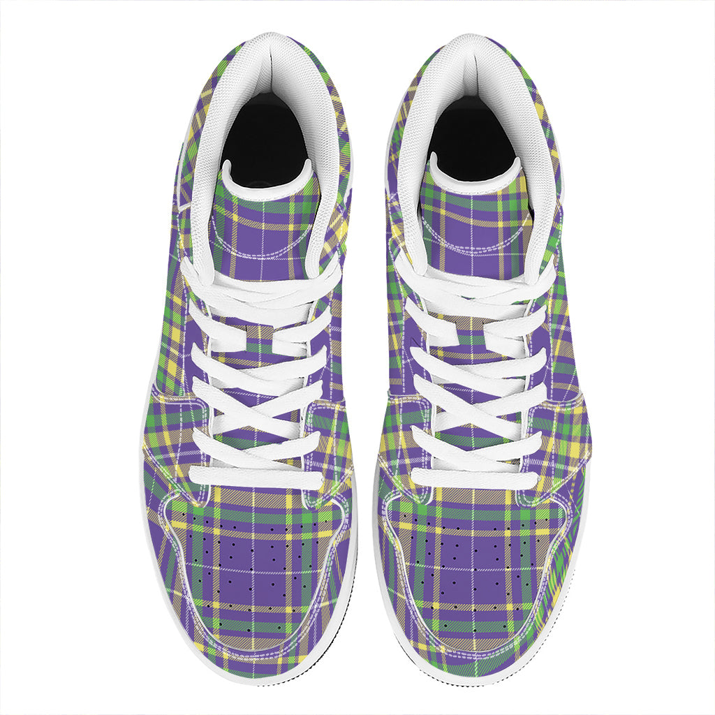 Mardi Gras Tartan Plaid Pattern Print High Top Leather Sneakers