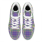 Mardi Gras Tartan Plaid Pattern Print High Top Leather Sneakers