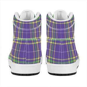 Mardi Gras Tartan Plaid Pattern Print High Top Leather Sneakers