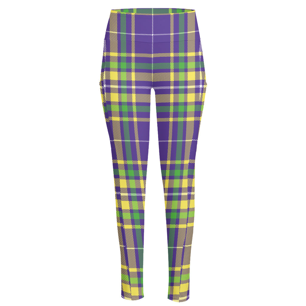 Mardi Gras Tartan Plaid Pattern Print High-Waisted Pocket Leggings